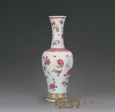 清 胭脂红折枝花卉纹瓶 11×51.5cm